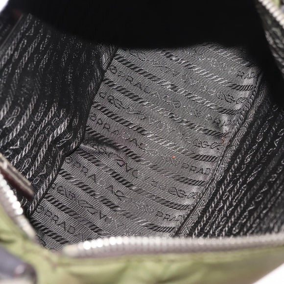 PRADA Shoulder Bag Nylon Leather Khaki Silver Auth ep11456