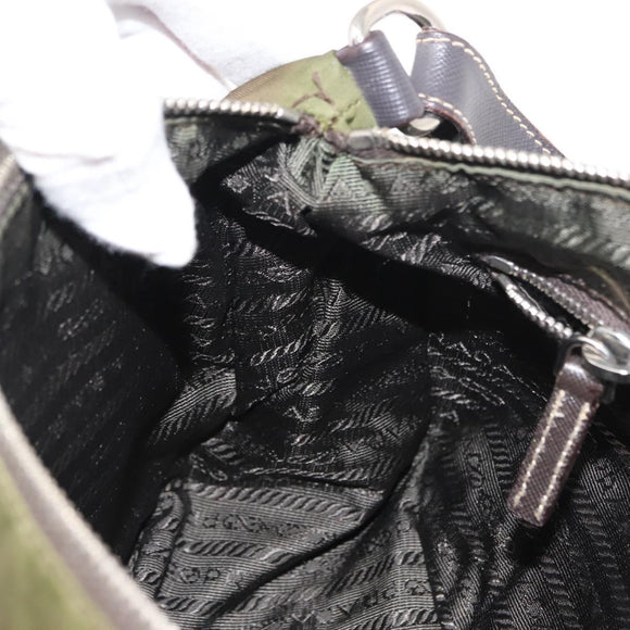PRADA Shoulder Bag Nylon Leather Khaki Silver Auth ep11456