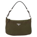 PRADA Shoulder Bag Nylon Leather Khaki Silver Auth ep11456-13