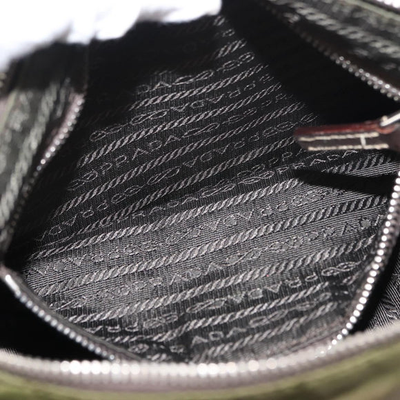 PRADA Shoulder Bag Nylon Leather Khaki Silver Auth ep11456