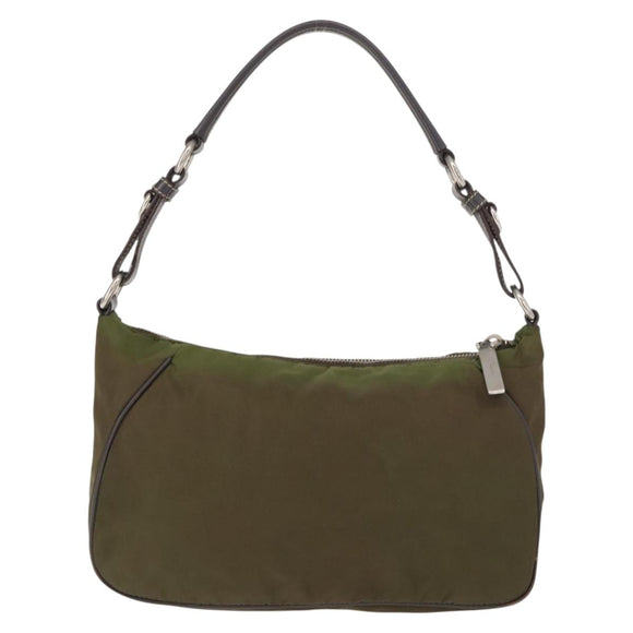 PRADA Shoulder Bag Nylon Leather Khaki Silver Auth ep11456