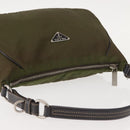 PRADA Shoulder Bag Nylon Leather Khaki Silver Auth ep11456-6