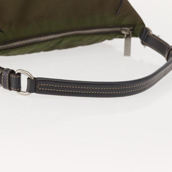 PRADA Shoulder Bag Nylon Leather Khaki Silver Auth ep11456