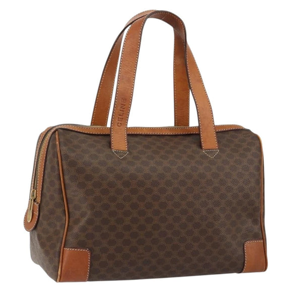 CELINE Macadam Canvas Hand Bag PVC Leather Brown Gold Auth ep11458