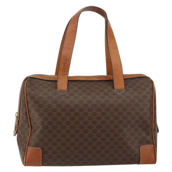 CELINE Macadam Canvas Hand Bag PVC Leather Brown Gold Auth ep11458