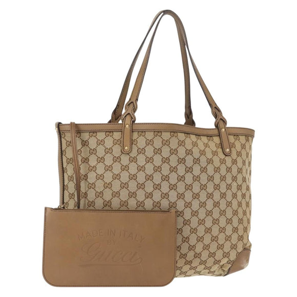 GUCCI GG Canvas Tote Bag Beige Gold 247209 Auth ep11467