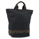FENDI Hand Bag Nylon Black Gold Auth ep11468-1
