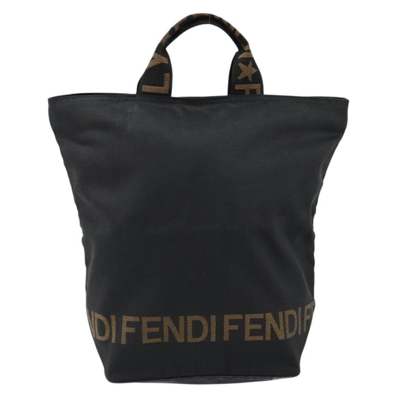 FENDI Hand Bag Nylon Black Gold Auth ep11468