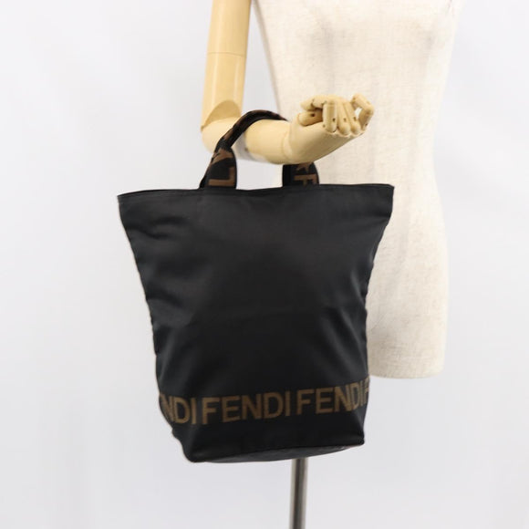 FENDI Hand Bag Nylon Black Gold Auth ep11468