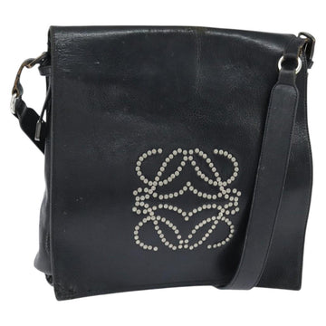 LOEWE Anagram Shoulder Bag Leather Black Gold Auth ep11472