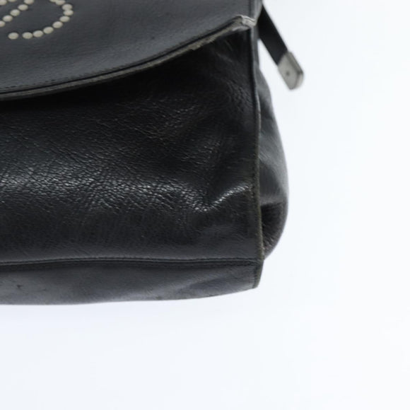 LOEWE Anagram Shoulder Bag Leather Black Gold Auth ep11472