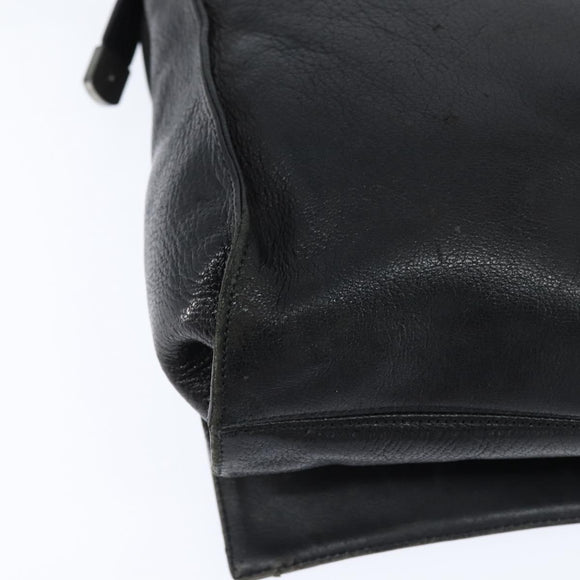 LOEWE Anagram Shoulder Bag Leather Black Gold Auth ep11472