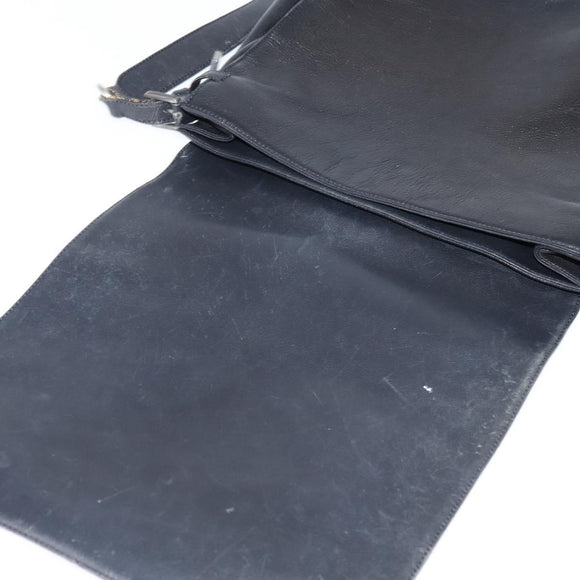 LOEWE Anagram Shoulder Bag Leather Black Gold Auth ep11472