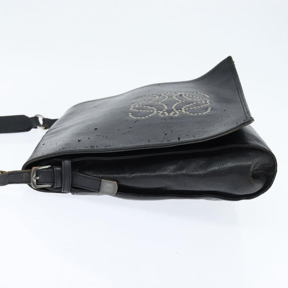 LOEWE Anagram Shoulder Bag Leather Black Gold Auth ep11472