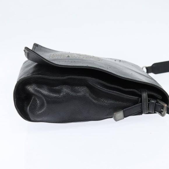 LOEWE Anagram Shoulder Bag Leather Black Gold Auth ep11472