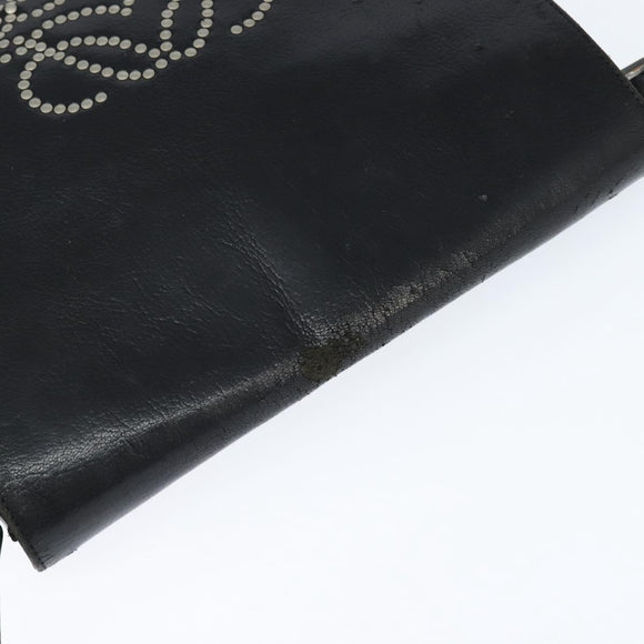 LOEWE Anagram Shoulder Bag Leather Black Gold Auth ep11472