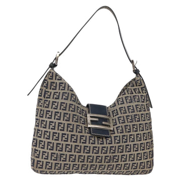 FENDI Zucchino Canvas Mamma Baguette Tote Bag Navy Silver Auth ep11475