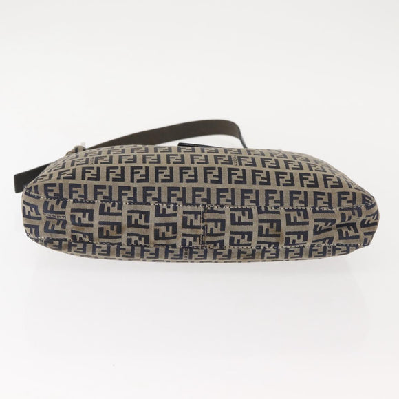 FENDI Zucchino Canvas Mamma Baguette Tote Bag Navy Silver Auth ep11475