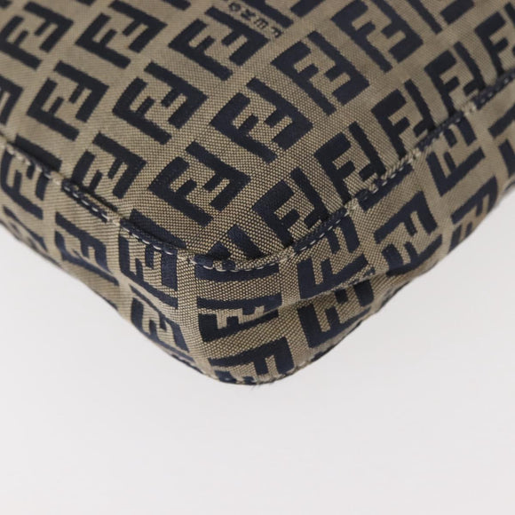 FENDI Zucchino Canvas Mamma Baguette Tote Bag Navy Silver Auth ep11475