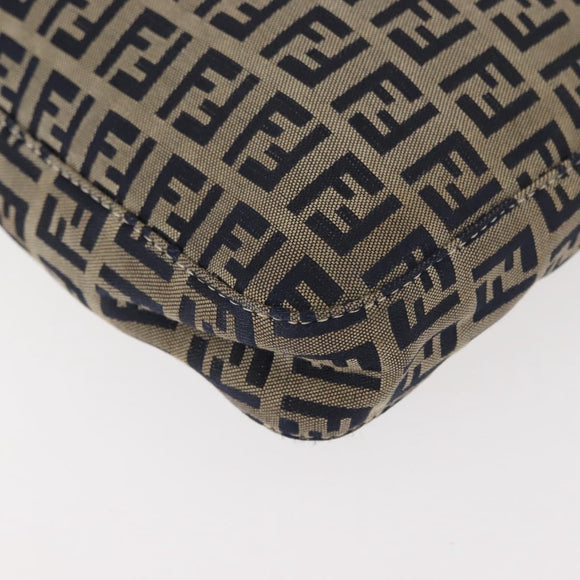 FENDI Zucchino Canvas Mamma Baguette Tote Bag Navy Silver Auth ep11475