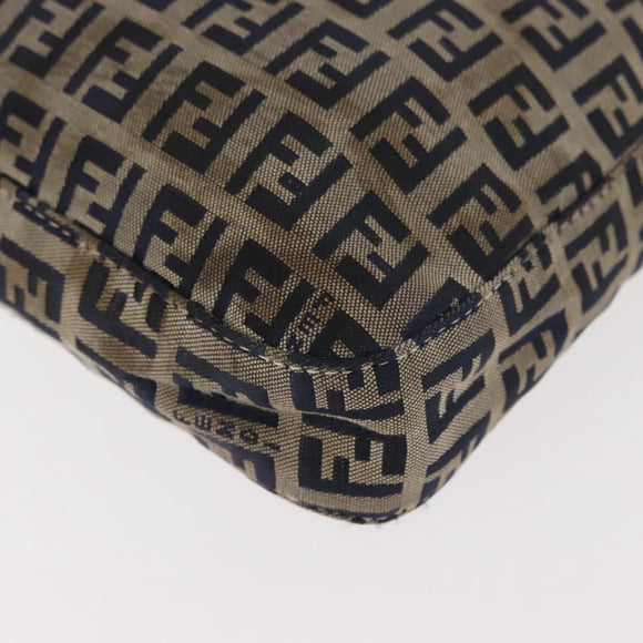 FENDI Zucchino Canvas Mamma Baguette Tote Bag Navy Silver Auth ep11475