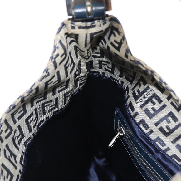 FENDI Zucchino Canvas Mamma Baguette Tote Bag Navy Silver Auth ep11475