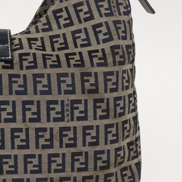 FENDI Zucchino Canvas Mamma Baguette Tote Bag Navy Silver Auth ep11475