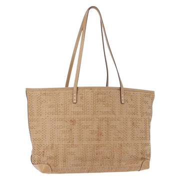 FENDI Tote Bag Leather Beige Gold Auth ep11477