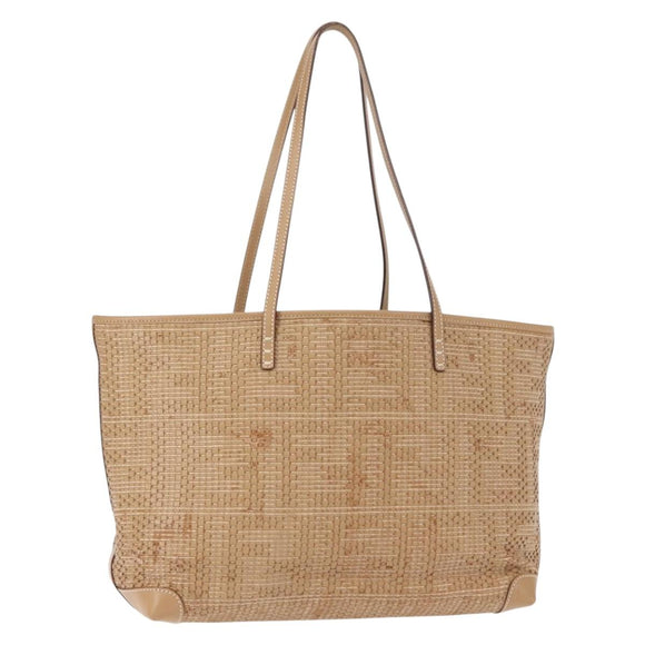 FENDI Tote Bag Leather Beige Gold Auth ep11477