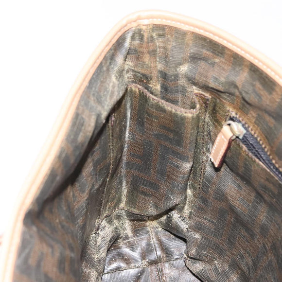 FENDI Tote Bag Leather Beige Gold Auth ep11477