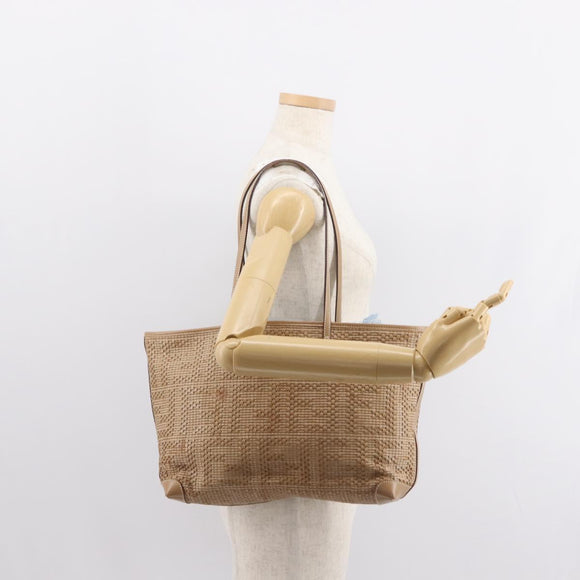 FENDI Tote Bag Leather Beige Gold Auth ep11477