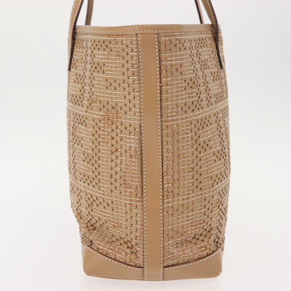 FENDI Tote Bag Leather Beige Gold Auth ep11477