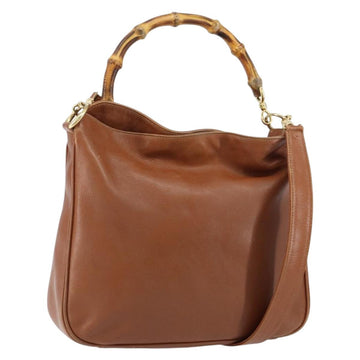 GUCCI Bamboo Hand Bag Leather 2way Brown Gold 001 3444 1638 Auth ep11478