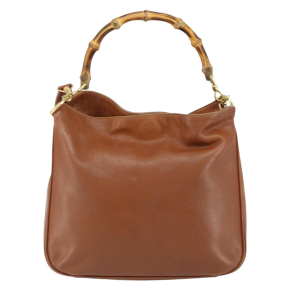 GUCCI Bamboo Hand Bag Leather 2way Brown Gold 001 3444 1638 Auth ep11478