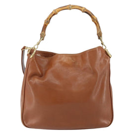 GUCCI Bamboo Hand Bag Leather 2way Brown Gold 001 3444 1638 Auth ep11478 - 0