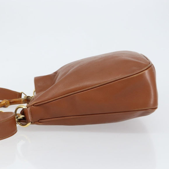 GUCCI Bamboo Hand Bag Leather 2way Brown Gold 001 3444 1638 Auth ep11478
