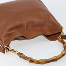 GUCCI Bamboo Hand Bag Leather 2way Brown Gold 001 3444 1638 Auth ep11478-6