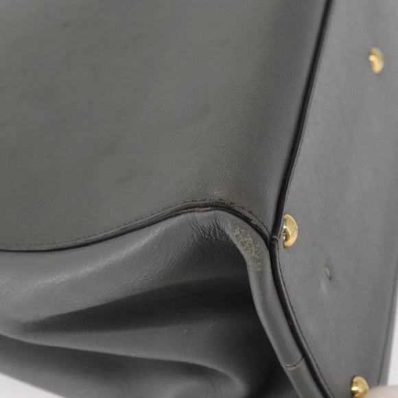 FENDI Trois Jules Hand Bag Leather 2way Gray Gold Auth ep11480