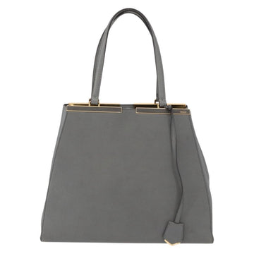 FENDI Trois Jules Hand Bag Leather 2way Gray Gold Auth ep11480 - 0