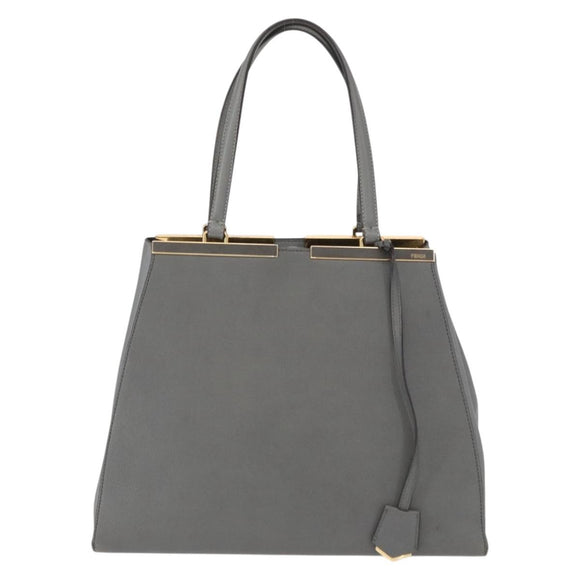 FENDI Trois Jules Hand Bag Leather 2way Gray Gold Auth ep11480