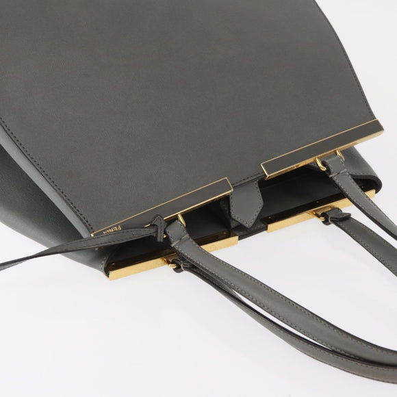 FENDI Trois Jules Hand Bag Leather 2way Gray Gold Auth ep11480