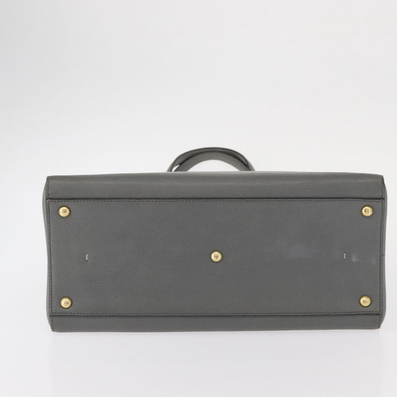 FENDI Trois Jules Hand Bag Leather 2way Gray Gold Auth ep11480