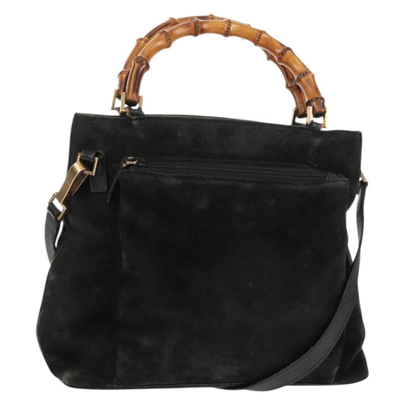 GUCCI Bamboo Hand Bag Suede 2way Black 002 2058 0508 0 Auth ep11483