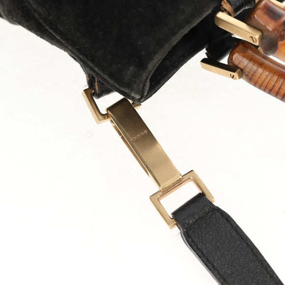 GUCCI Bamboo Hand Bag Suede 2way Black 002 2058 0508 0 Auth ep11483