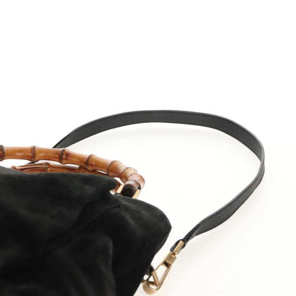 GUCCI Bamboo Hand Bag Suede 2way Black 002 2058 0508 0 Auth ep11483