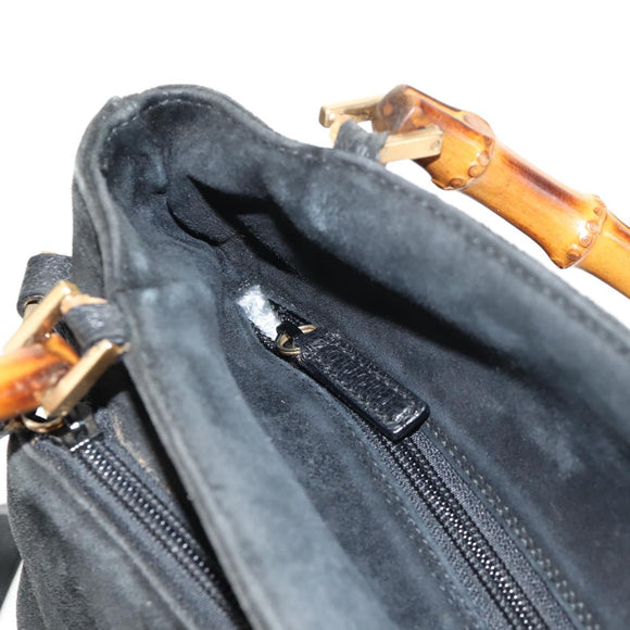 GUCCI Bamboo Hand Bag Suede 2way Black 002 2058 0508 0 Auth ep11483