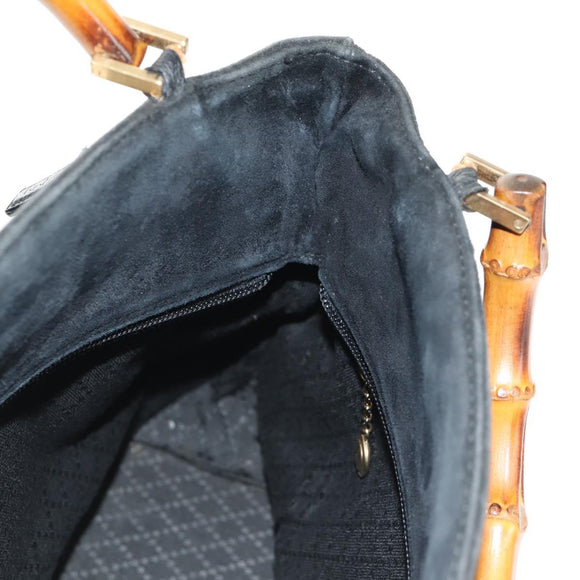 GUCCI Bamboo Hand Bag Suede 2way Black 002 2058 0508 0 Auth ep11483