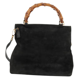 GUCCI Bamboo Hand Bag Suede 2way Black 002 2058 0508 0 Auth ep11483 - 0