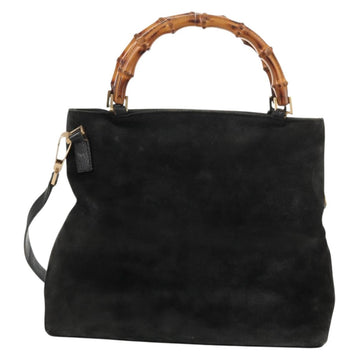 GUCCI Bamboo Hand Bag Suede 2way Black 002 2058 0508 0 Auth ep11483 - 0