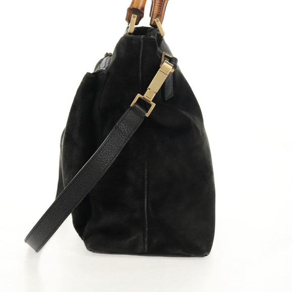 GUCCI Bamboo Hand Bag Suede 2way Black 002 2058 0508 0 Auth ep11483
